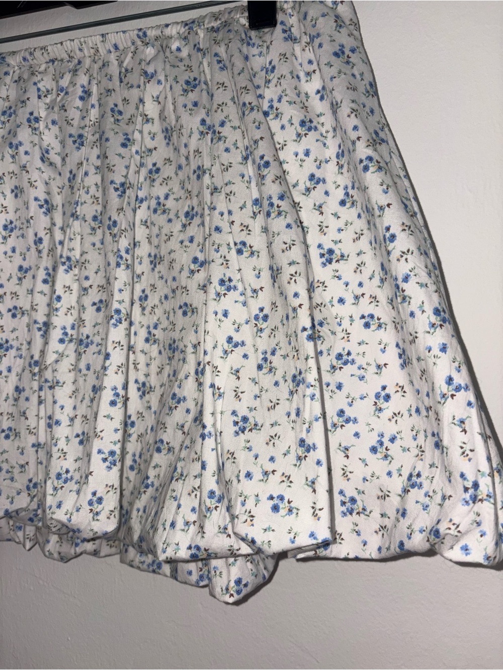 White Floral Mini Skirt with Blue Floral Print